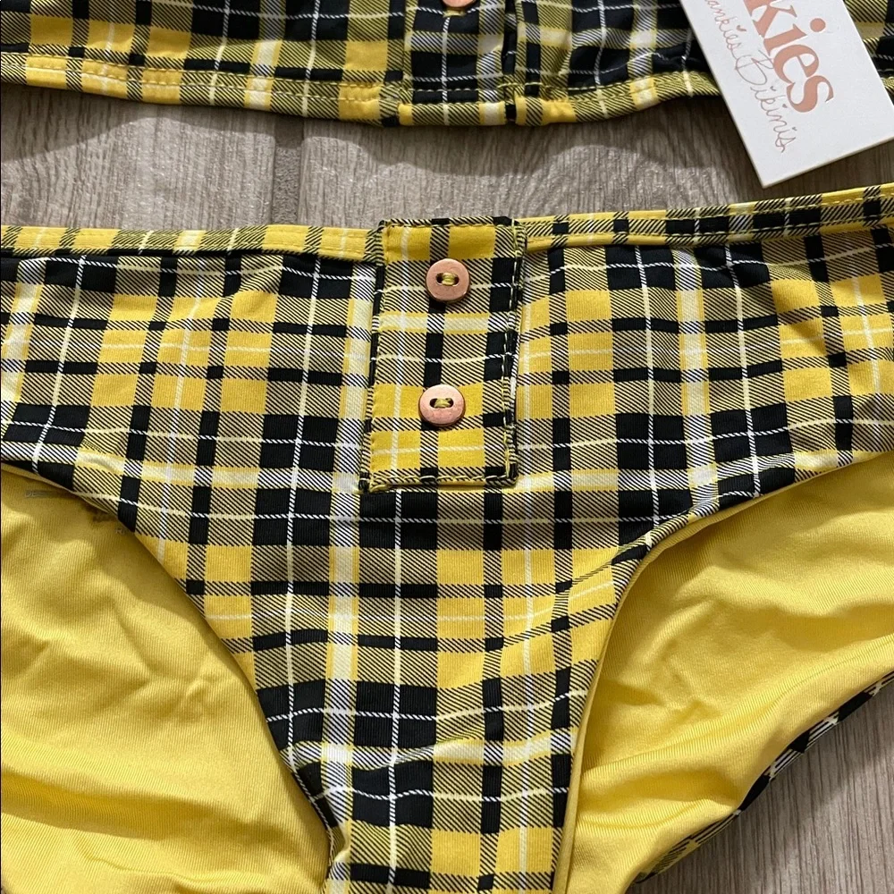 NWT Frankie’s 2pc yellow plaid Clueless Alana bikini Swimsuit set M/L